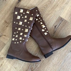 Joan Boyce Brown Studded Boots
